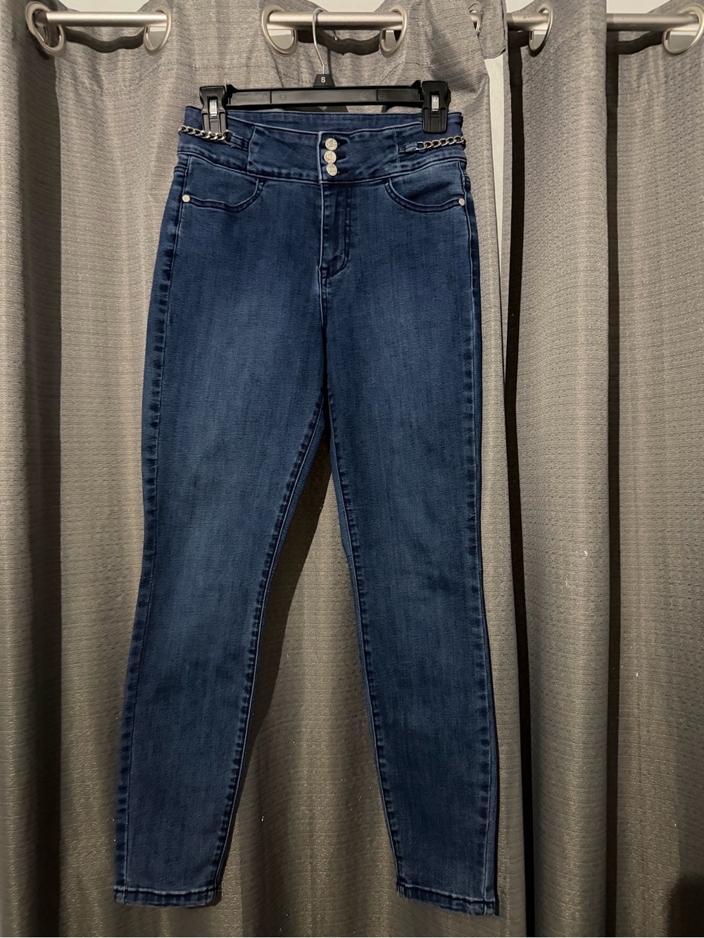Guess Dark Blue High-Rise Skinny Jeans with Chain Detail
